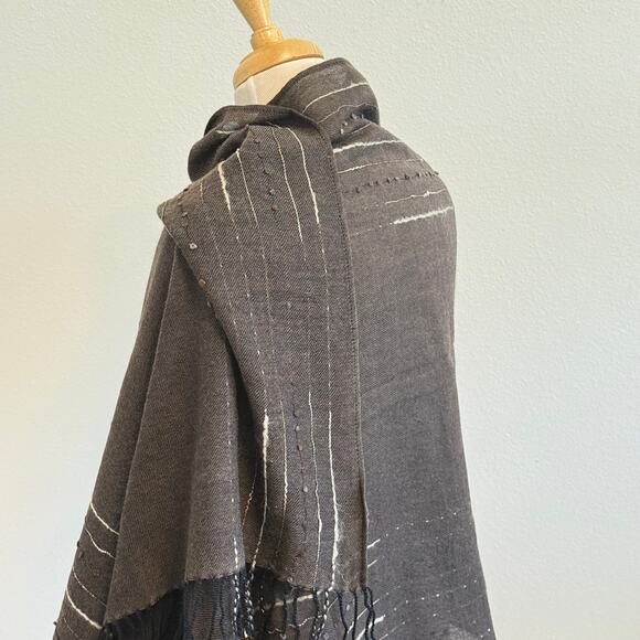 Georges Rech Abstract Wave Studded Fringed Scarf Knit Wool Blend Urban Lagenlook - Picture 3 of 6